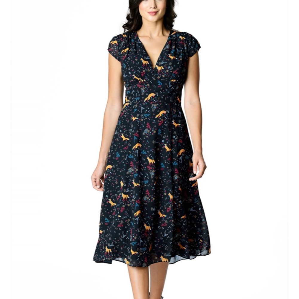 Wayward Fancies Fox & Flowers Midi Dress Size 12